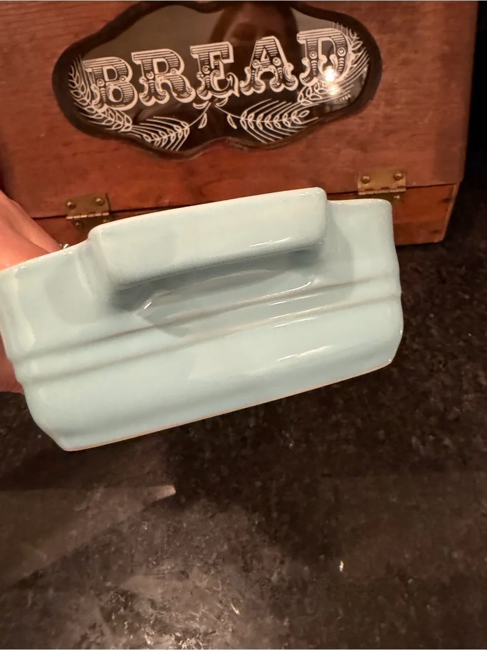 Le Creuset Two-Tone Rectangular Stoneware Baker in Light Blue & Cream bread pan